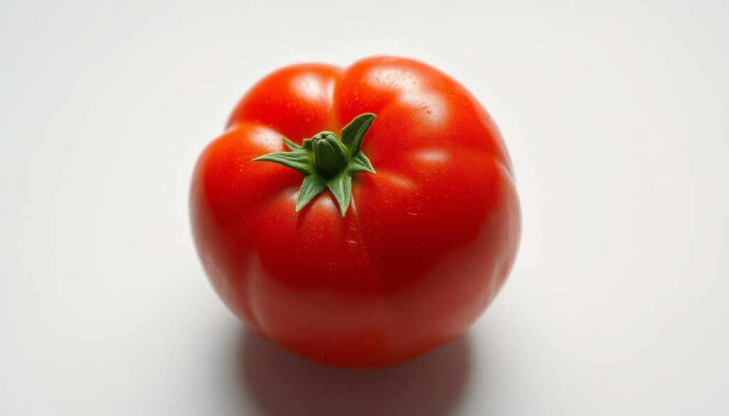 A close-up image of a pomidor malinowy (raspberry tomato) against a clean, minimalist background. The tomato is ripe, juicy, and glistening, its vibrant red hue accentuated by soft, directional lighting. The image captures the intricate texture of the tomato's skin, revealing its internal structure and highlighting the key nutrients and minerals it contains. The composition emphasizes the natural beauty and nutritional value of this unique variety of tomato, conveying a sense of health, freshness, and scientific interest. A close-up image of a pomidor malinowy (raspberry tomato) against a clean, minimalist background. The tomato is ripe, juicy, and glistening, its vibrant red hue accentuated by soft, directional lighting. The image captures the intricate texture of the tomato's skin, revealing its internal structure and highlighting the key nutrients and minerals it contains. The composition emphasizes the natural beauty and nutritional value of this unique variety of tomato, conveying a sense of health, freshness, and scientific interest.