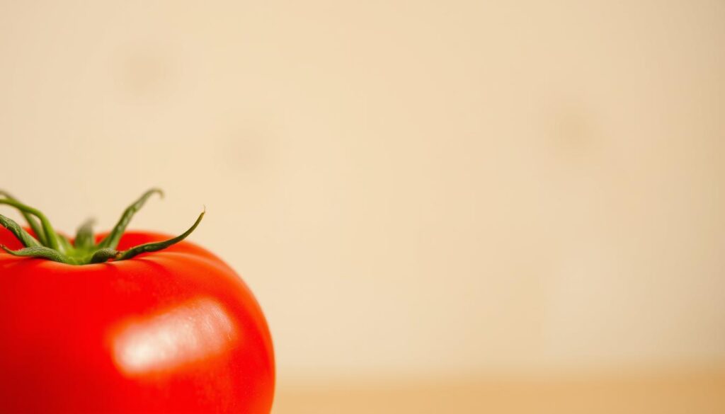 A vibrant, close-up photograph of a ripe, juicy tomato against a neutral, slightly blurred background. The tomato is prominently featured, filling the frame, with its rich red hue and glossy skin glistening under soft, warm lighting. The image captures the vegetable-like qualities of the tomato, highlighting its firm, fleshy texture and rounded shape, conveying its culinary versatility. The composition is simple and clean, placing the tomato as the sole focal point, emphasizing its role as a culinary ingredient rather than a botanical specimen. A vibrant, close-up photograph of a ripe, juicy tomato against a neutral, slightly blurred background. The tomato is prominently featured, filling the frame, with its rich red hue and glossy skin glistening under soft, warm lighting. The image captures the vegetable-like qualities of the tomato, highlighting its firm, fleshy texture and rounded shape, conveying its culinary versatility. The composition is simple and clean, placing the tomato as the sole focal point, emphasizing its role as a culinary ingredient rather than a botanical specimen.